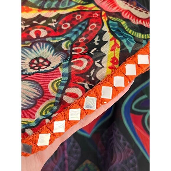 Desigual Rugos Embroidered Geometric Sheer Chiffon Kaftan Blouse Multi Women's M - Picture 7 of 9